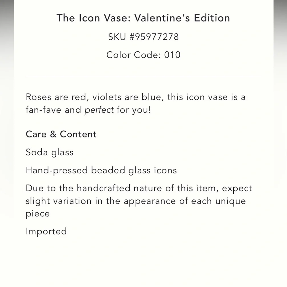Anthropologie XO valentines edition icon vase